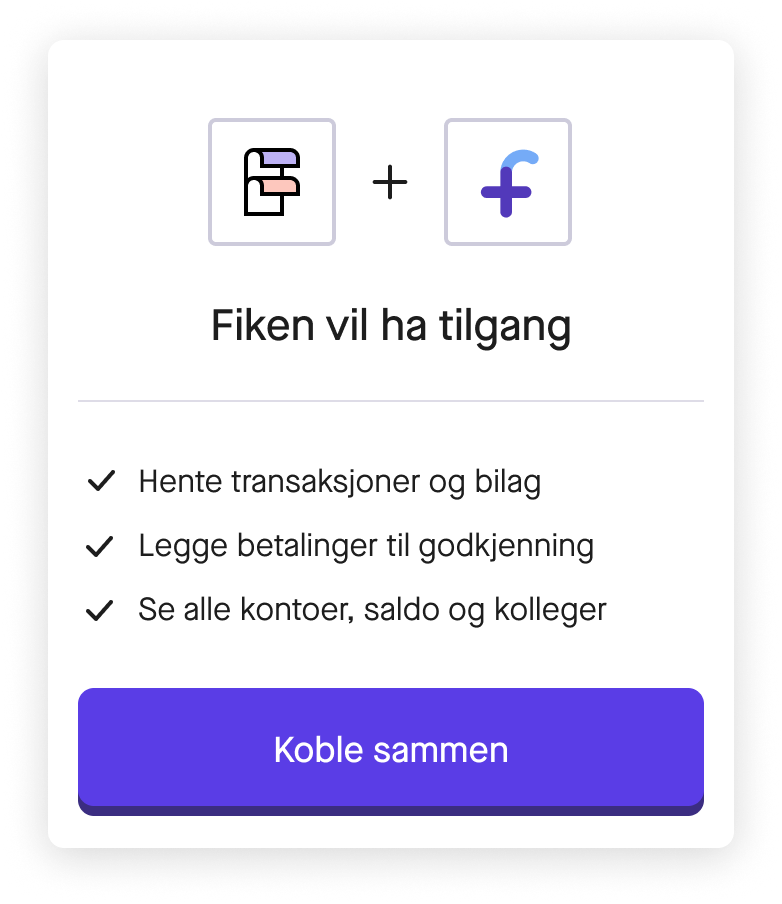 Skjerm for å koble sammen Folio og Fiken